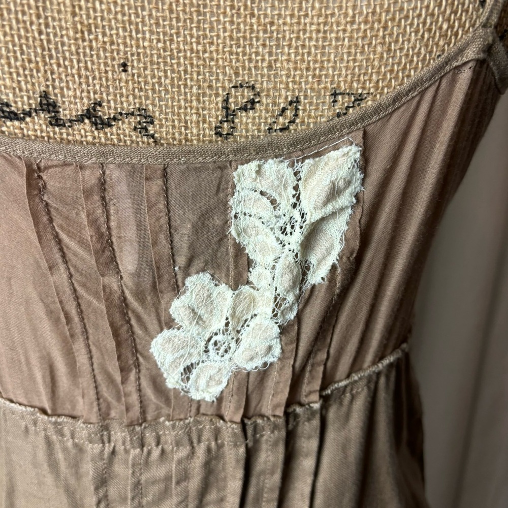 Vintage Y2K Chelsea Flower Brown Tan Linen Slip Dress Mini Women’s Medium - Picture 5 of 7